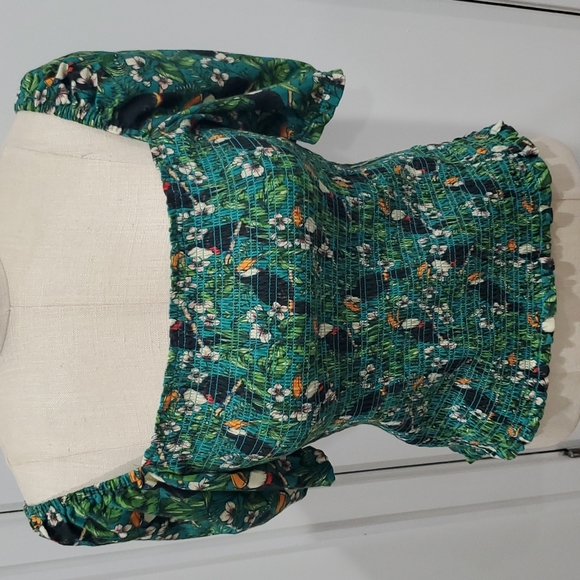 Anthropologie Dolan Left Coast Smocked Puff-Sleeved Top in GREEN M NEW - Picture 2 of 9